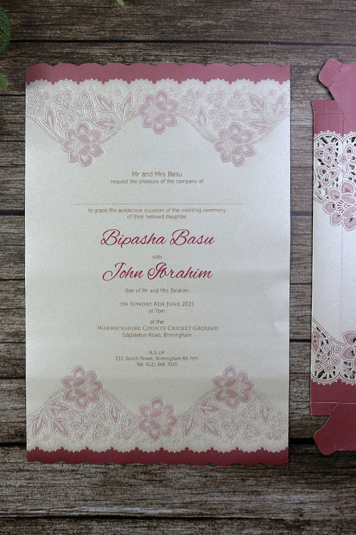 Load image into Gallery viewer, SC 5542 Maroon Lace effect Scroll Invitation
