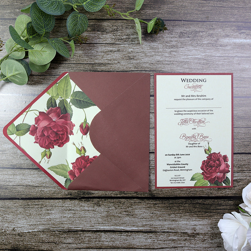 SC 5566 Gorgeous red rose printed envelope invitation