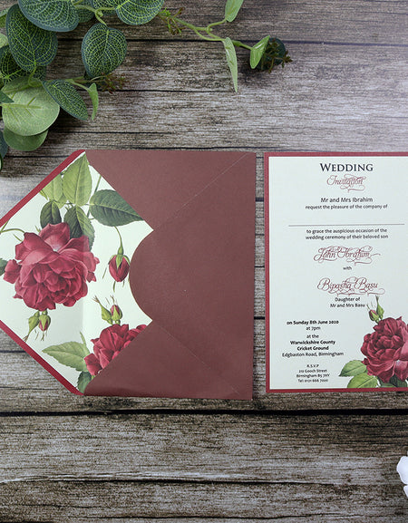 SC 5566 Gorgeous red rose printed envelope invitation