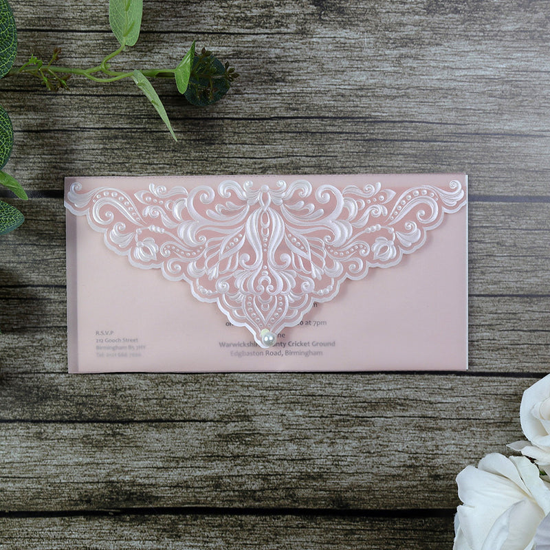 Elegant Pink Pearl Translucent Vellum Invitation SC 5576