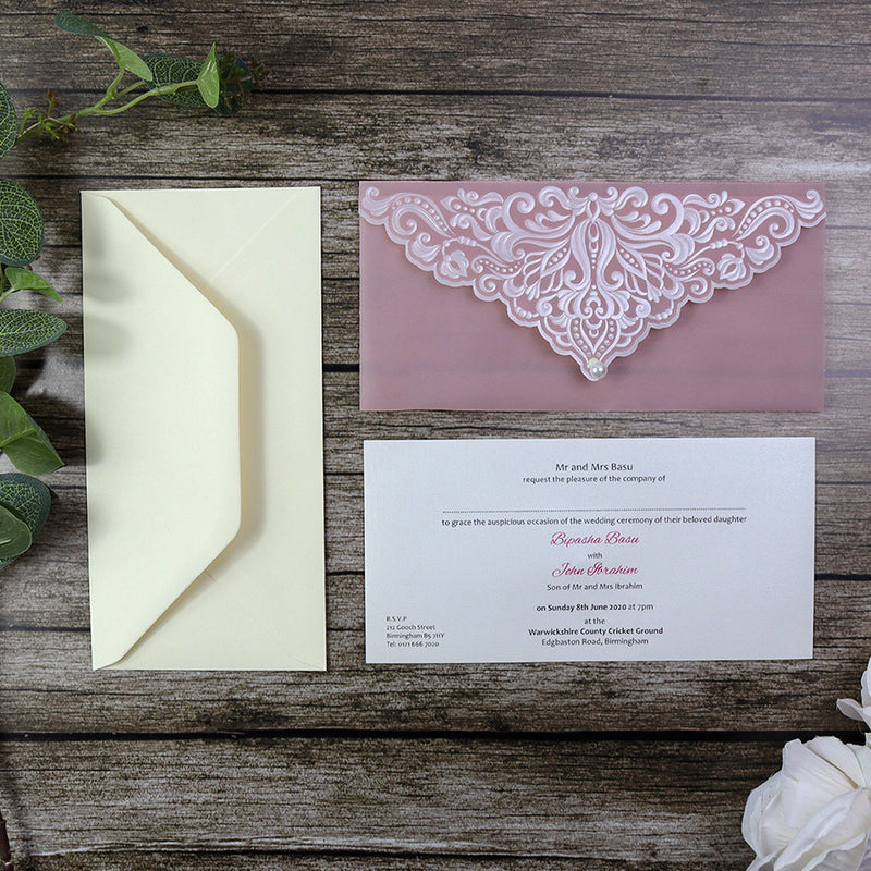 Elegant Pink Pearl Translucent Vellum Invitation SC 5576