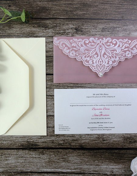 Elegant Pink Pearl Translucent Vellum Invitation SC 5576