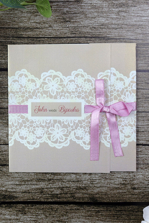 Load image into Gallery viewer, Dusty Pink Square Ribbon &amp; Lace Invitation SC 5594
