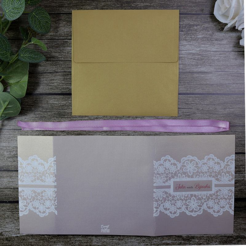 Dusty Pink Square Ribbon & Lace Invitation SC 5594