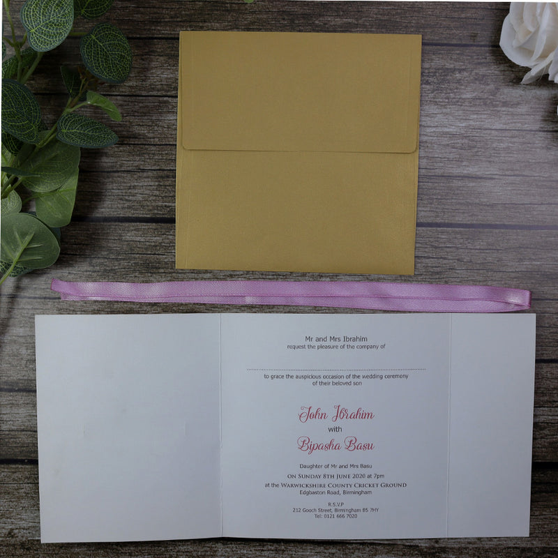 Dusty Pink Square Ribbon & Lace Invitation SC 5594