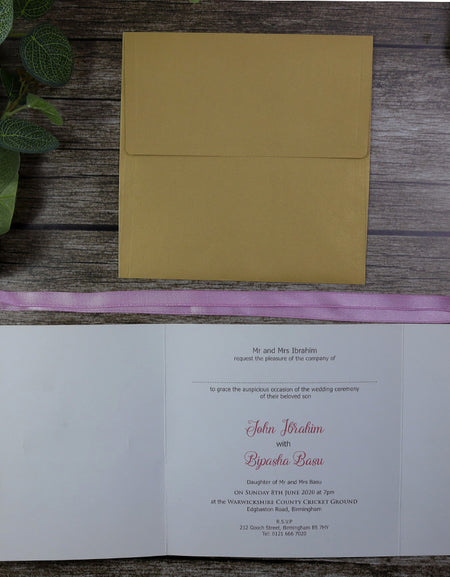 Dusty Pink Square Ribbon & Lace Invitation SC 5594