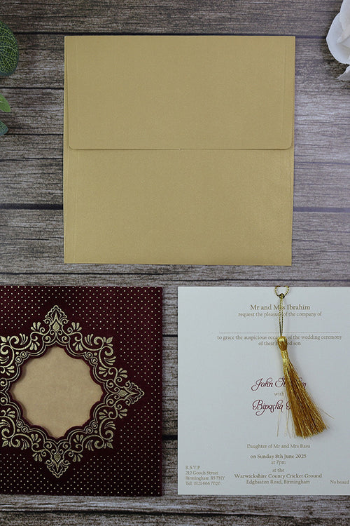 Load image into Gallery viewer, Red Velvet with gold foil Invitation SC 5596
