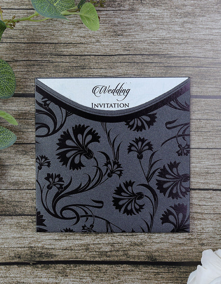 SC 5660 Luxurious black flower foiled Party Pocket Invite
