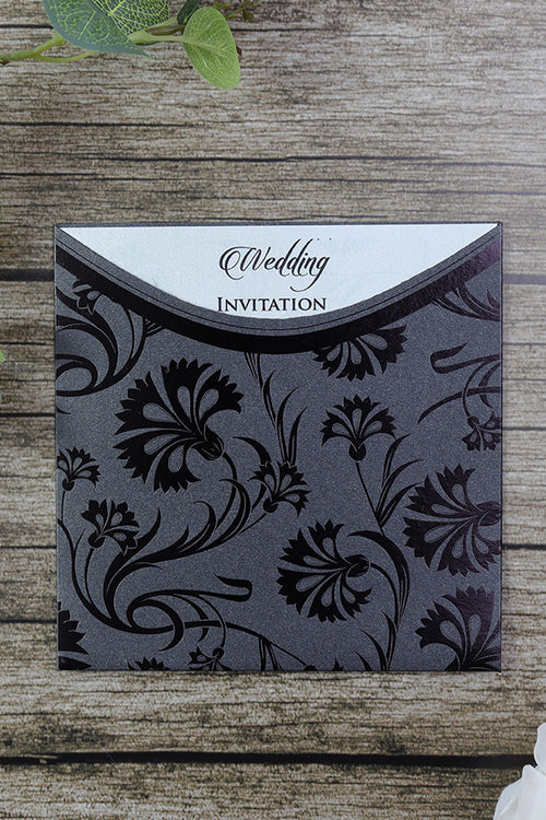 Load image into Gallery viewer, SC 5660 Luxurious black flower foiled Party Pocket Invite
