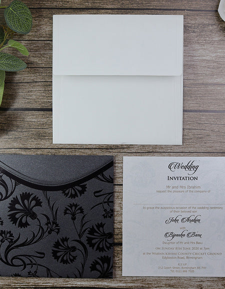 SC 5660 Luxurious black flower foiled Party Pocket Invite