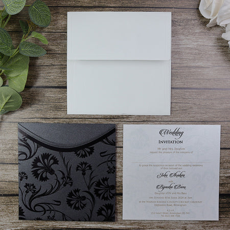 SC 5660 Luxurious black flower foiled Party Pocket Invite