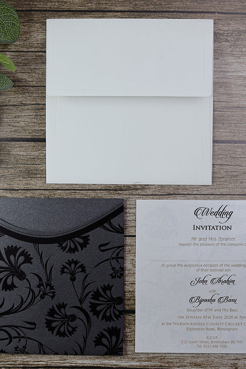 Load image into Gallery viewer, SC 5660 Luxurious black flower foiled Party Pocket Invite

