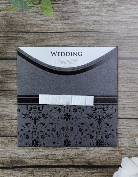 Square foiled flowers black pocket Invitation SC 5664