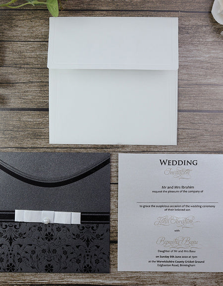 Square foiled flowers black pocket Invitation SC 5664