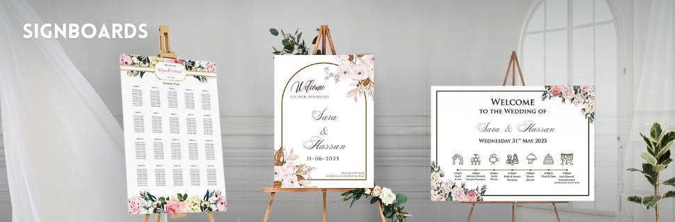 Wedding sign boards by ShadiCards.com - Customized sign boards featuring elegant designs to guide your guests and add a decorative touch to your special day.