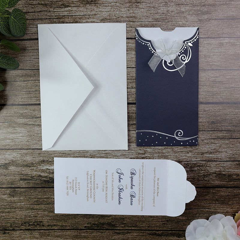 T016 Navy blue pocket sleeve party invitation