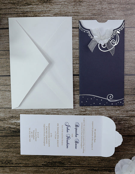 T016 Navy blue pocket sleeve party invitation