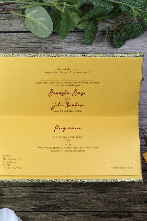 Load image into Gallery viewer, Padded Gold Glitter Asian wedding invitation card T067 Gold
