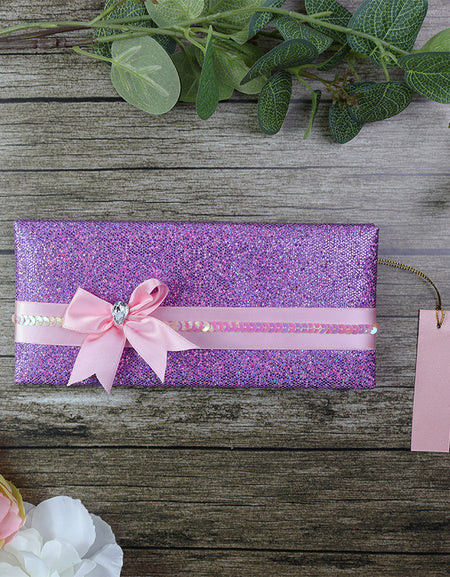 Padded Gold Glitter Asian wedding invitation card T067 Pink