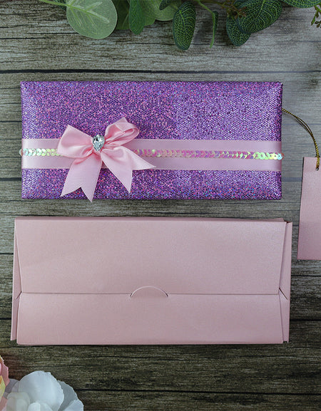 Padded Gold Glitter Asian wedding invitation card T067 Pink