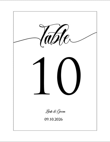Personalized A5 Wedding Table Numbers: Elegant A5 Black and White Table Numbers with Cursive Font 1260