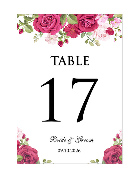 Stunning A5 Table Numbers with Red Roses & Green Leaves – Perfect for Weddings & Events – Shadicards 1267