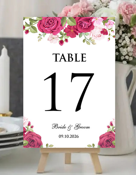 Red Roses with Green Leaves Table Number in A5 size