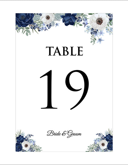 Blue floral design Table Number for wedding