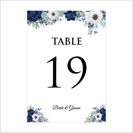 Blue floral design Table Number for wedding