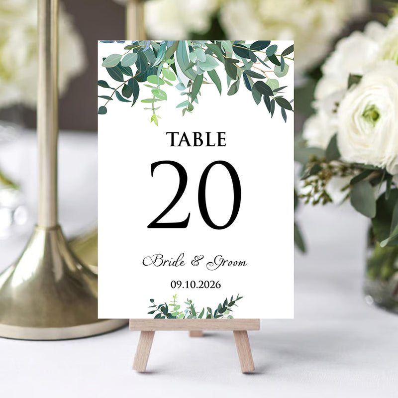 Stylish A5 Table Numbers with Green Leaf Design