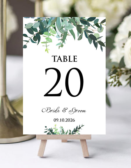 Stylish A5 Table Numbers with Green Leaf Design