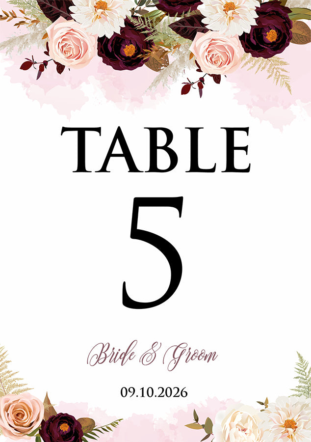 Personalized A5 Wedding Table Numbers: Tailored Elegance for Your Special Day 1255