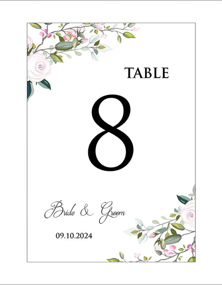 Charming A5 Table Numbers with Pink & White Floral Corners – 1258