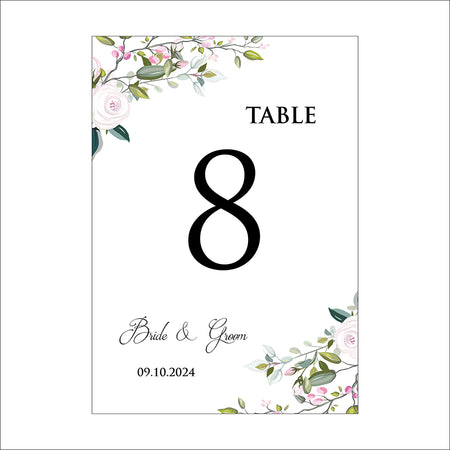 Charming A5 Table Numbers with Pink & White Floral Corners – 1258