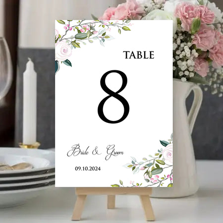 Pink & White floral corner Table Number cards