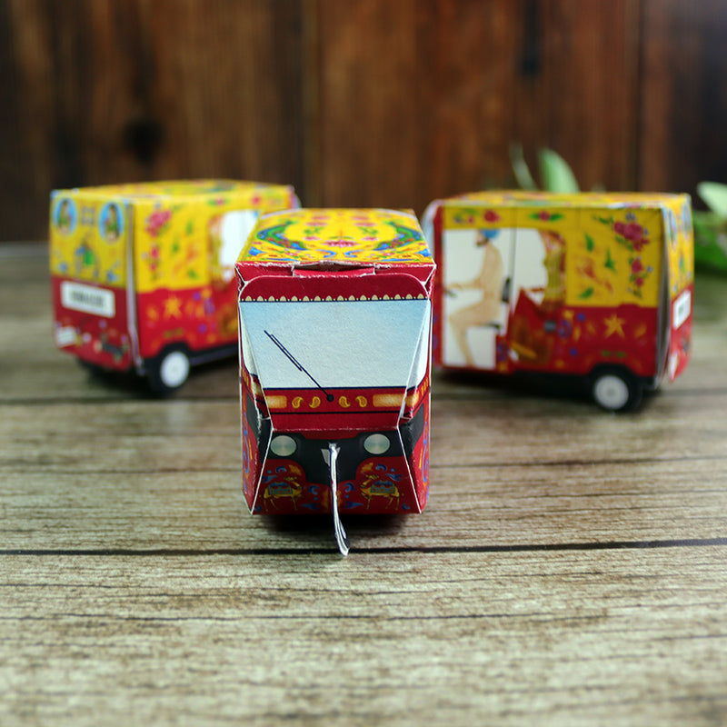 Rickshaw Tuktuk Shaped Favour Boxes Yellow & Red – Flat Pack, Fill & Assemble