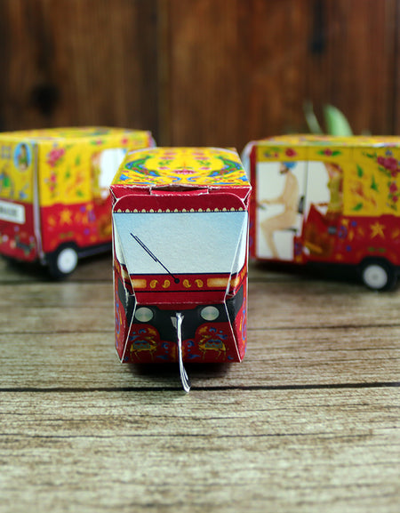 Rickshaw Tuktuk Shaped Favour Boxes Yellow & Red – Flat Pack, Fill & Assemble