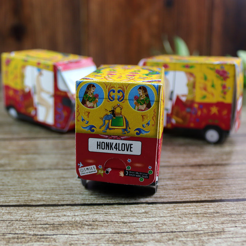 Rickshaw Tuktuk Shaped Favour Boxes Yellow & Red – Flat Pack, Fill & Assemble