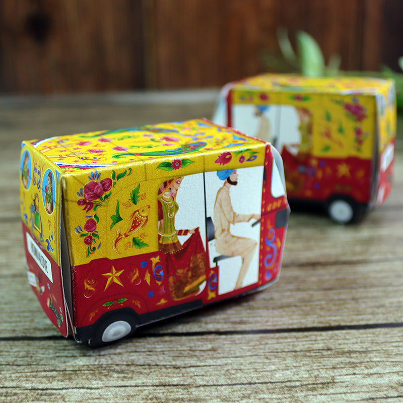 Rickshaw Tuktuk Shaped Favour Boxes Yellow & Red – Flat Pack, Fill & Assemble