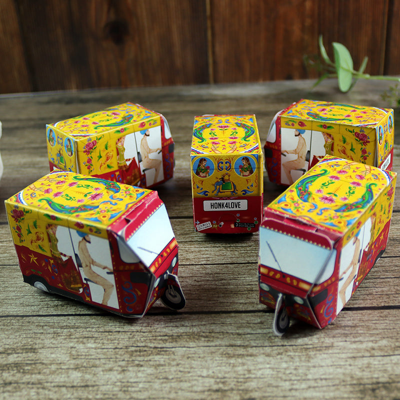 Rickshaw Tuktuk Shaped Favour Boxes Yellow & Red – Flat Pack, Fill & Assemble