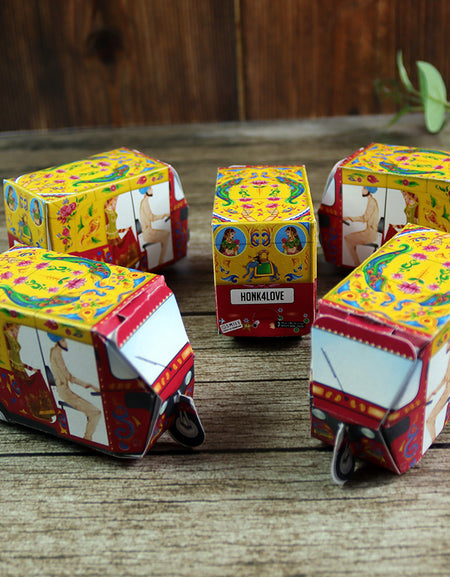 Rickshaw Tuktuk Shaped Favour Boxes Yellow & Red – Flat Pack, Fill & Assemble