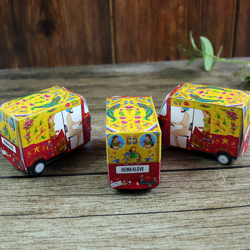 Rickshaw Tuktuk Shaped Favour Boxes Yellow & Red – Flat Pack, Fill & Assemble