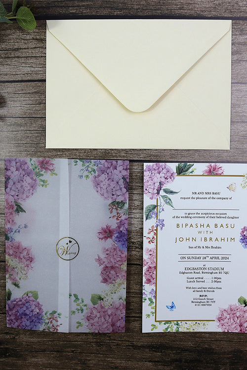 Load image into Gallery viewer, Vellum Invitations that are Gatefold Invitations in A5 Size
