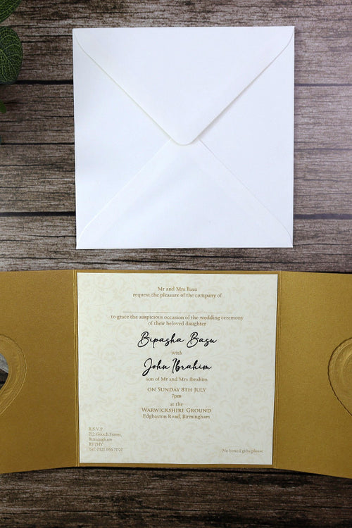 Load image into Gallery viewer, Gold Gatefold Hearts wedding Invitation card W001
