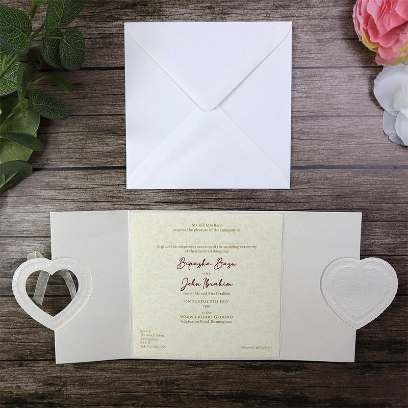 Ivory Gatefold Heart Invitation W001