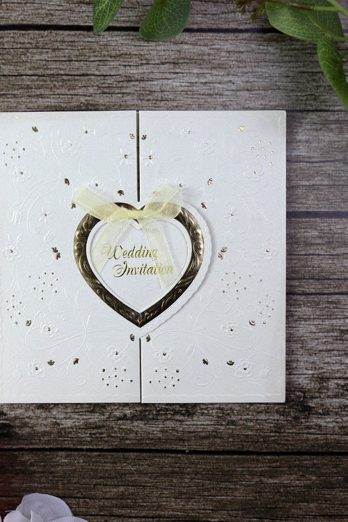 Load image into Gallery viewer, Ivory Gatefold Heart Invitation W001
