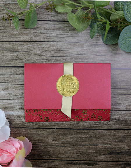 W0091 Royal seal and ribbon red party invitations