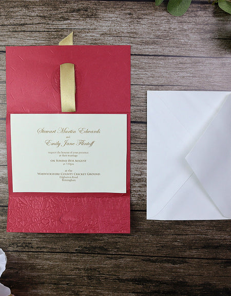 W0091 Royal seal and ribbon red party invitations