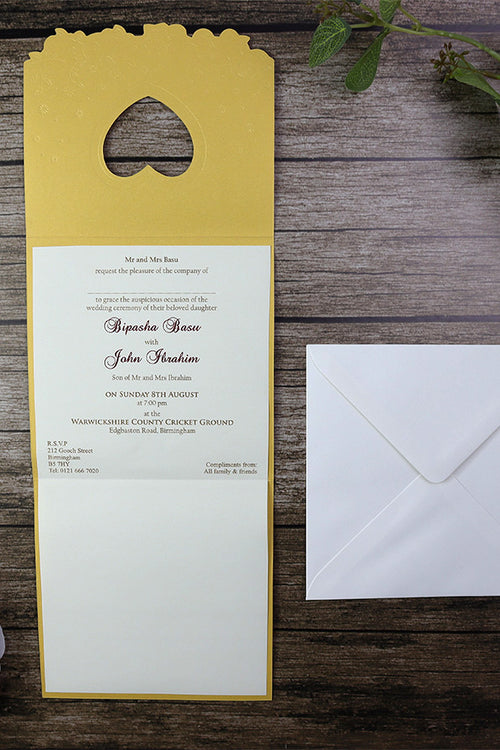 Load image into Gallery viewer, Pearlescent Gold 2 fold Asian style Heart wedding invitation card W046 GOLD
