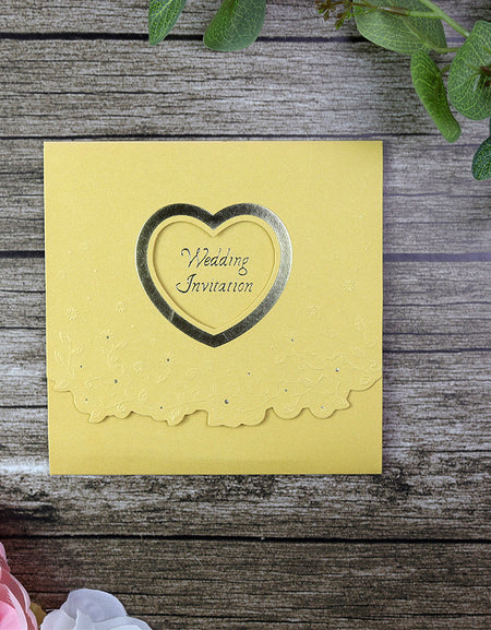 Pearlescent Gold 2 fold Asian style Heart wedding invitation card W046 GOLD